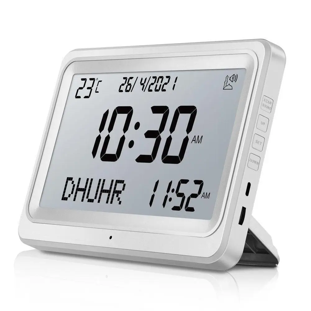 

Digital Calendar Lcd Screen Athan Sounds Multi-languages Clock Calendars Desk Gregorian Alarm Muslim Prayer Clock Hijri Ala S0y4