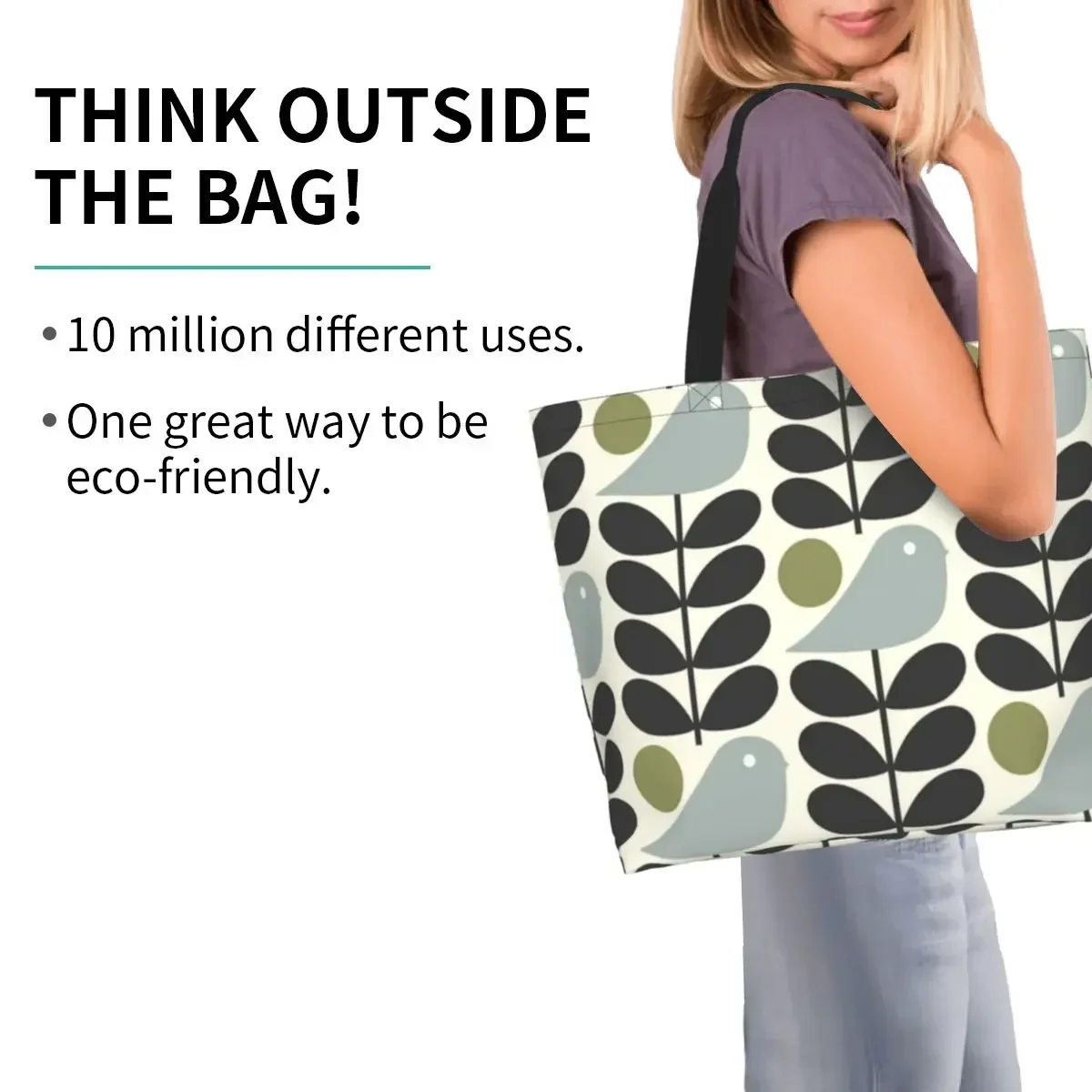 Многоразовая сумка для покупок Bird Orla Kiely с абстрактным дизайном женская холщовая