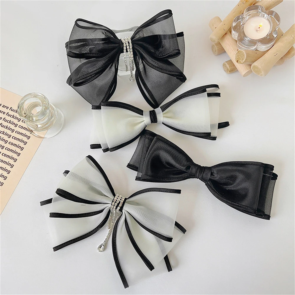 

Pure Handmade Mesh Fringe Bow Spring Hair Clips Accessories Top Clip Korean Super Hot Temperament Hairpin All-match Headwear