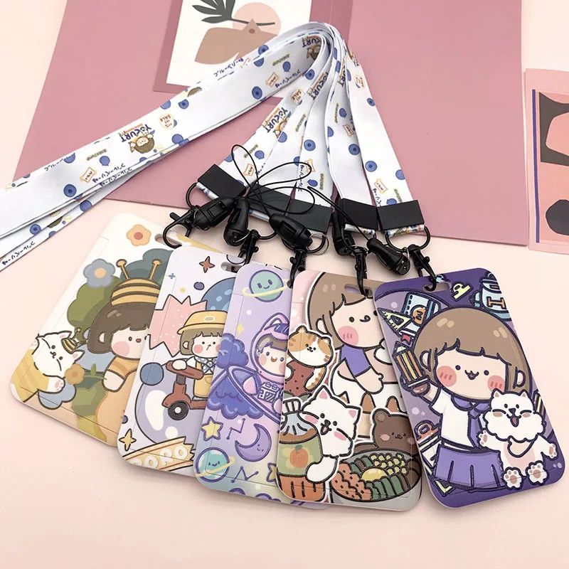 

Ins Space Girl Cute Lanyard Card Holder Of Holder Student Campus Card Credit Card Bank Card Protection Card Set Employee Gift