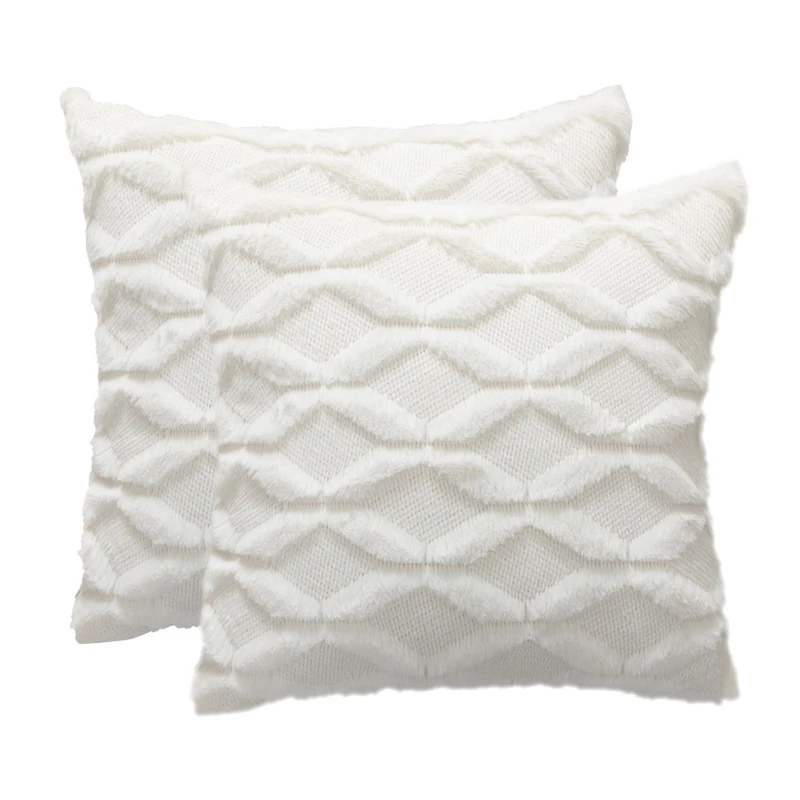 

2Pcs Soft Plush Decorative Cushion Covers Luxury Style Throw Pillow Cases Pillow Shell For Sofa Bedroom Square 18X18inch