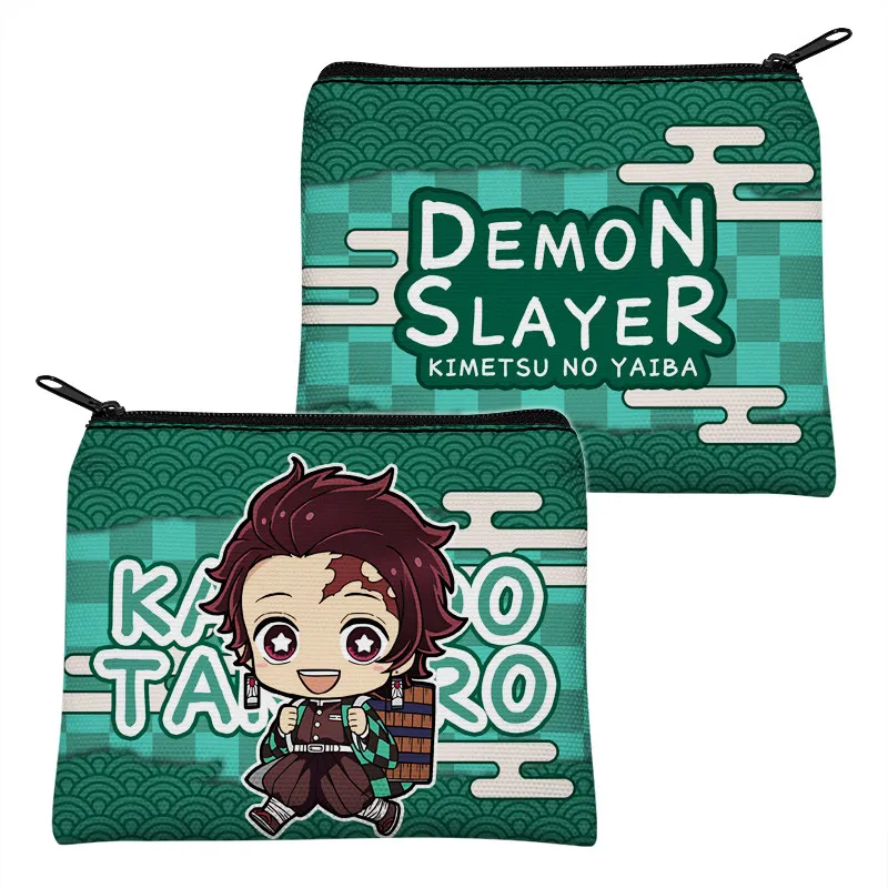 Фото Популярный аниме-кошелек One Piece, холщовая сумка для карт Demon Slayer, мини-кошелек на молнии с Танджиро, милая мини-сумочка на молнии, подарок №2