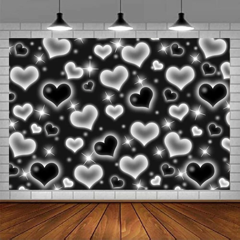 

Photography Backdrop Black Heart Photo Early 2000s 90s Banner Decor Valentine's Day Glitter Heart 18th 30th Birthday Background