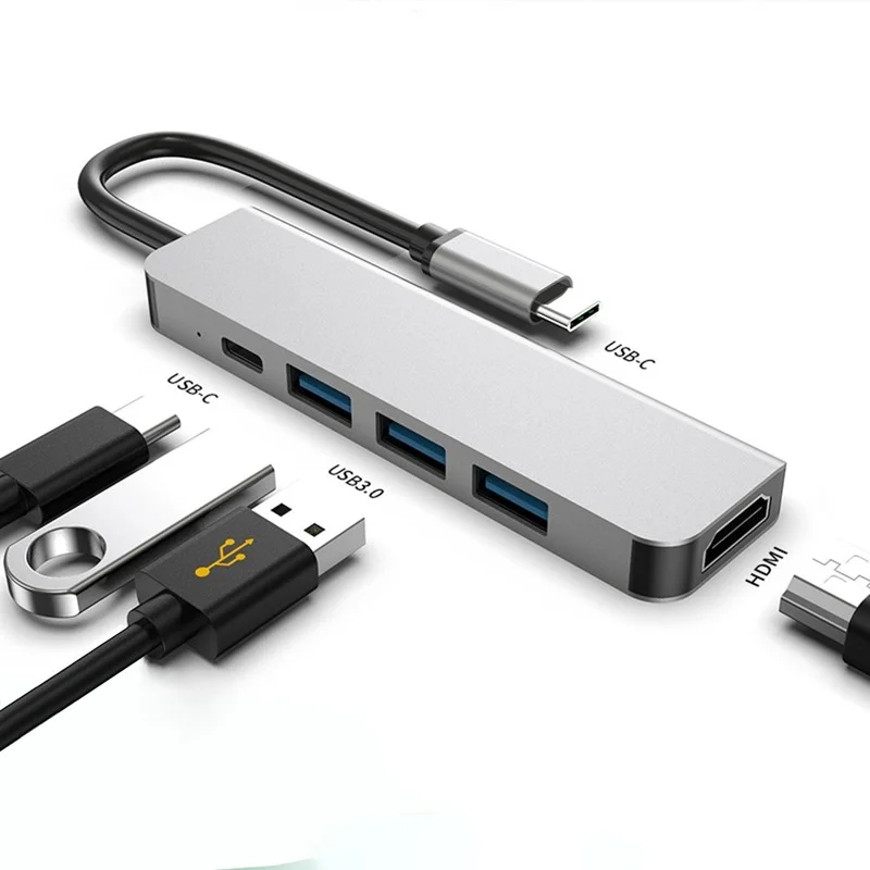 

5 In 1 Multi USB C HUB 4K To HDMI-compatible VGA USB Audio Adapter for MacBook Type C HUB Fast Charge Docking Station for Laptop
