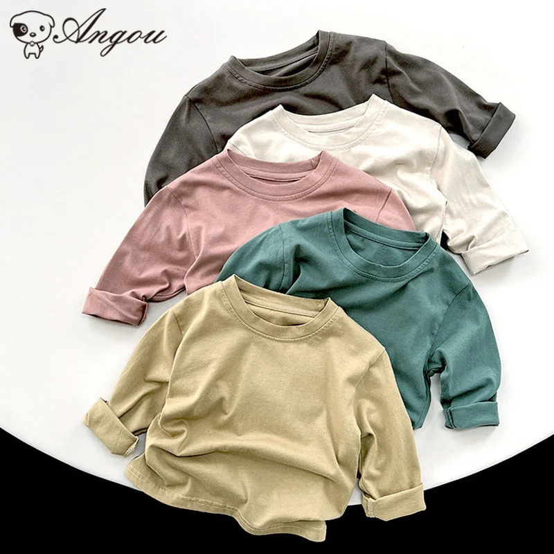 

Детская Однотонная футболка с длинным рукавом, в винтажном стиле