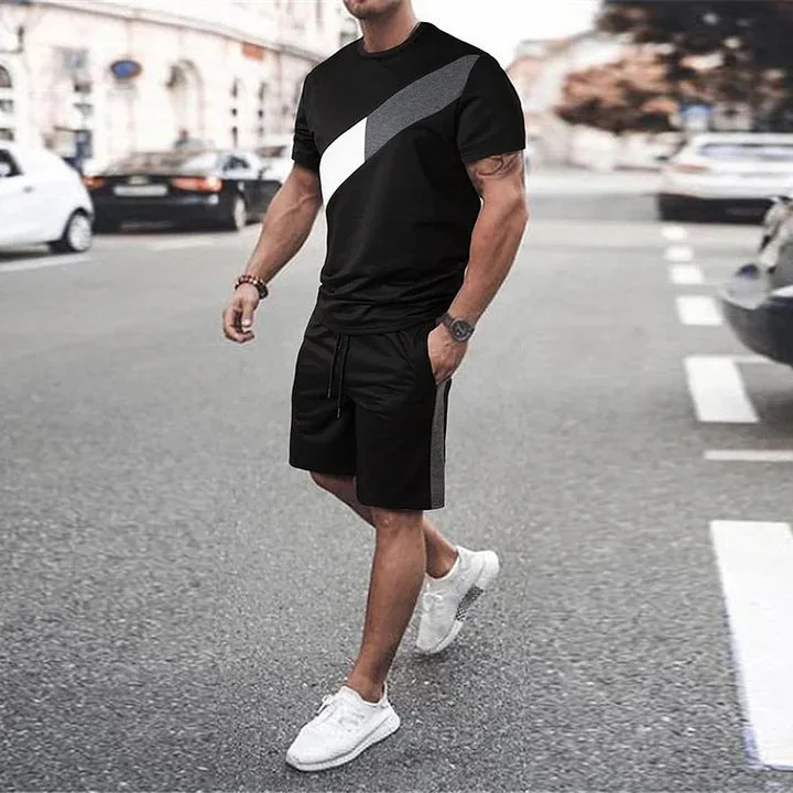 2023 Summer Men's New T-shirt Suit 3D Printed Sportswear Men's Short Suit Casual T-shirt + Shorts 2-piece Men's T-shirt Suit