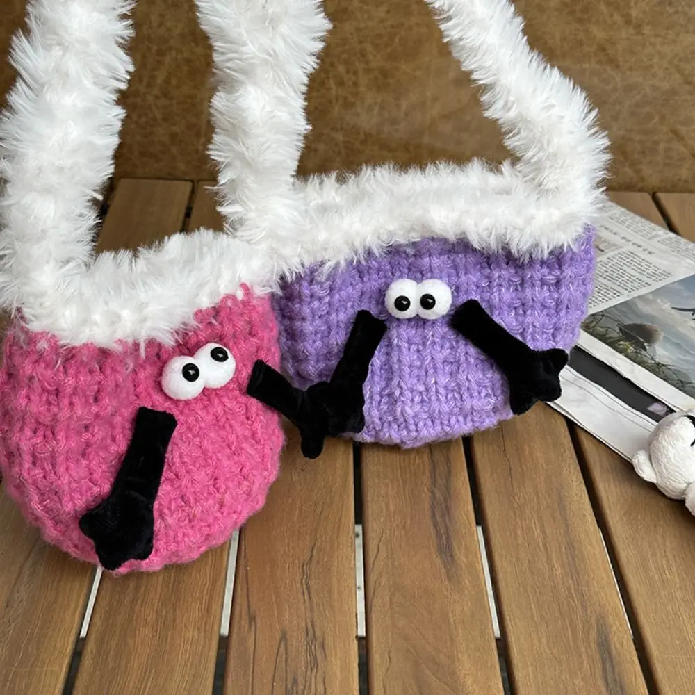 

Funny Holding Hands Tote Bag New Cartoon Plush Handle Mini Knot Wrist Bag Reusable Yarn Shopping Bags