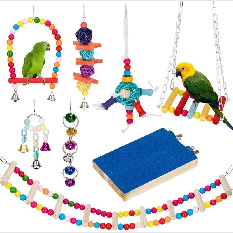 

Bird Parrot Toys Swing Chewing Hanging Cage Toys Hammock Bell Swing Ladder Perch For Parakeets Cockatiels Small Birds