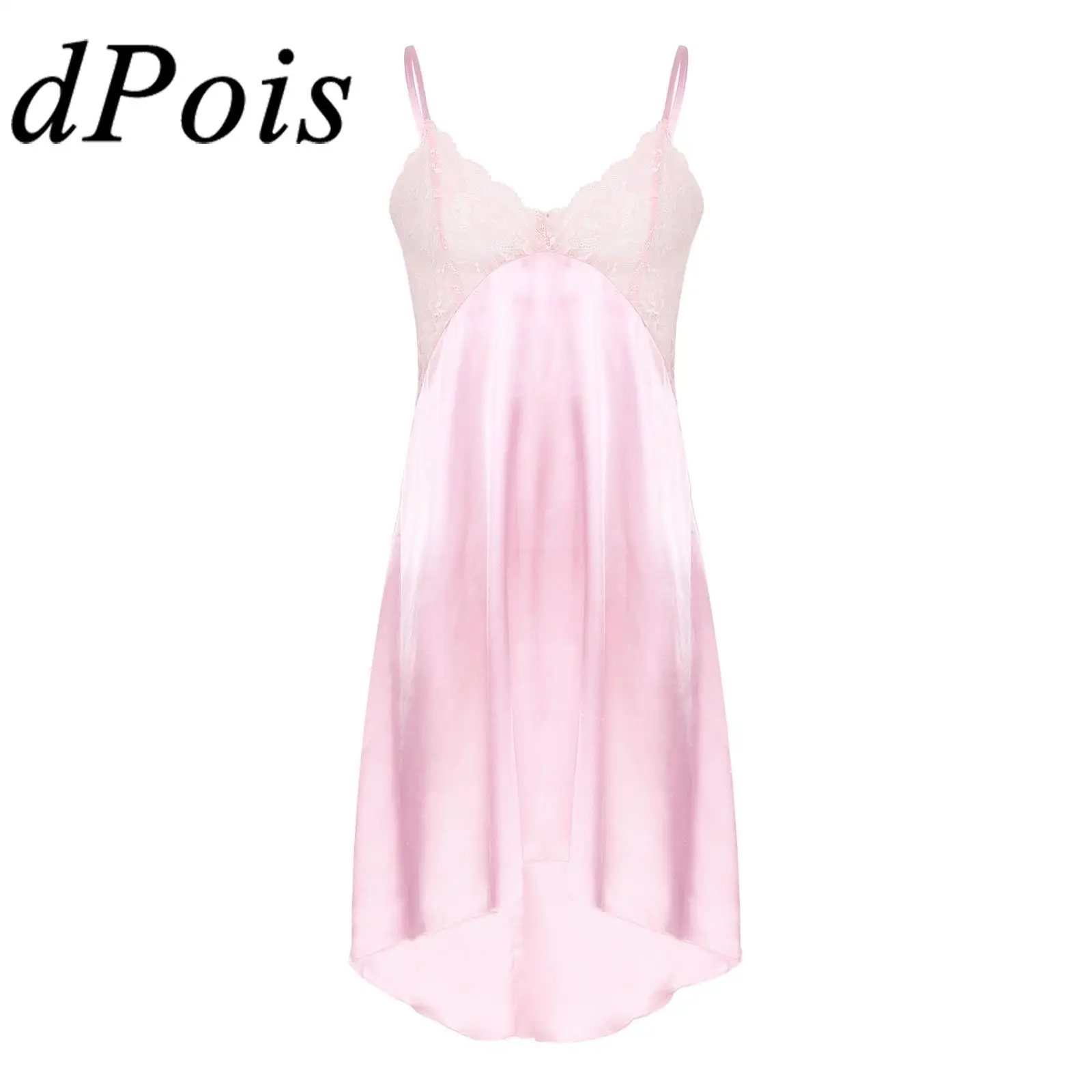 

Men's Sissy Lingerie Spaghetti Straps V-Neck Satin Silky Sleep Dress Teddy Chemise Crossdresser Pajamas Sleepwear Nightwear