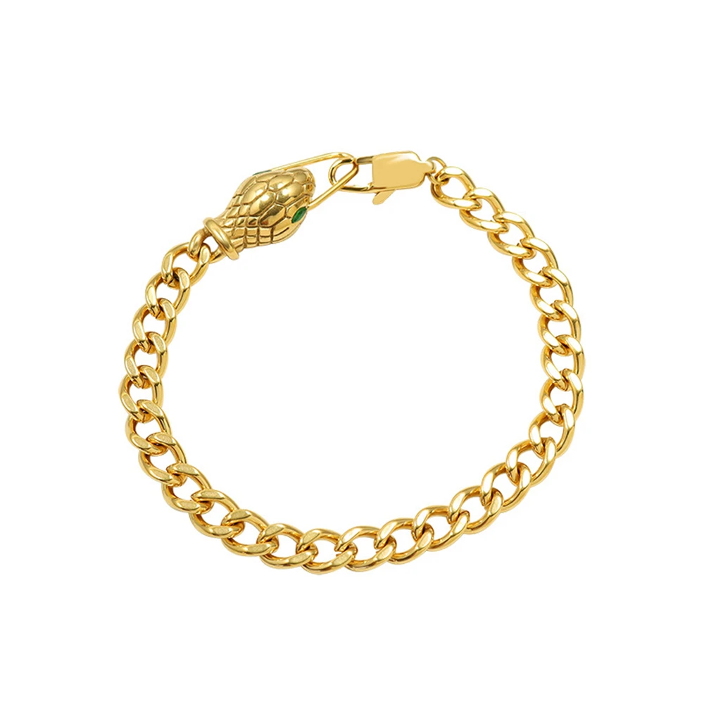 

Titanium Steel Bracelet Chain Gold Color Green Eyes Snake Head Chain Bracelet Women Punk Hip Hop Snake Head Bracelet Luxury