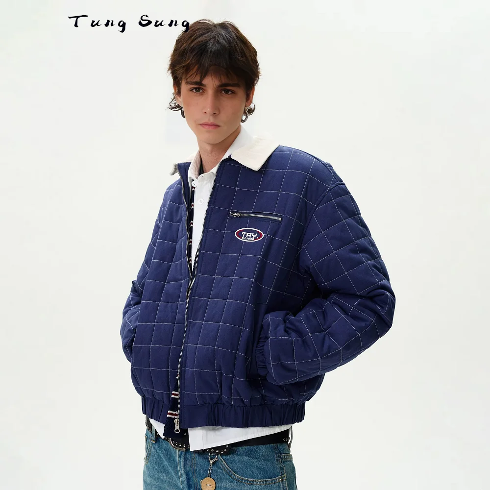 Куртка-пуховик в клетку Tung Sung теплые короткие парки с американскими лацканами