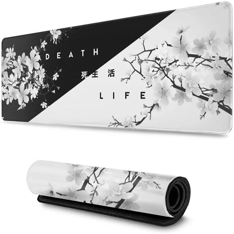 

Black and White Cherry Blossom Gaming Mouse Pad Extended Large Mouse Mat Desk Mat Stitched Edges Mouse Mats 31.5 X 11.8 Inch