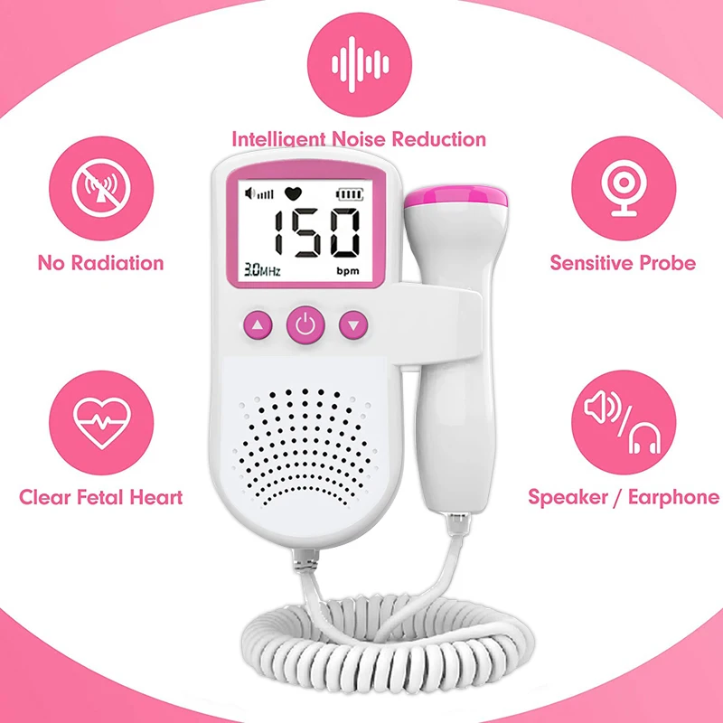 3.0MHz Doppler Baby Monitor Portable Heart Rate Detector Listen Fetal Ultrasound No Radiation Pregnancy Fe | Красота и здоровье
