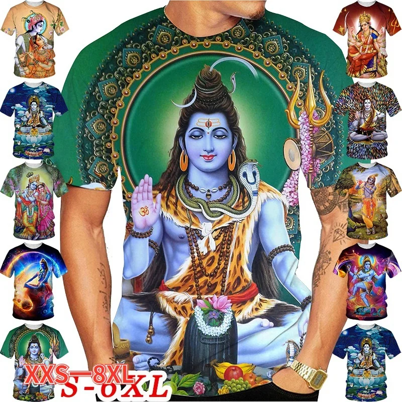 

Летняя модная футболка унисекс Shiva с коротким рукавом для мужчин и женщин, повседневные футболки с принтом в Индии, забавная футболка