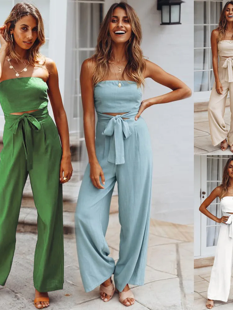 2022 spring and summer new leisure fashion suit sexy backless slim fit pants straight pants suit