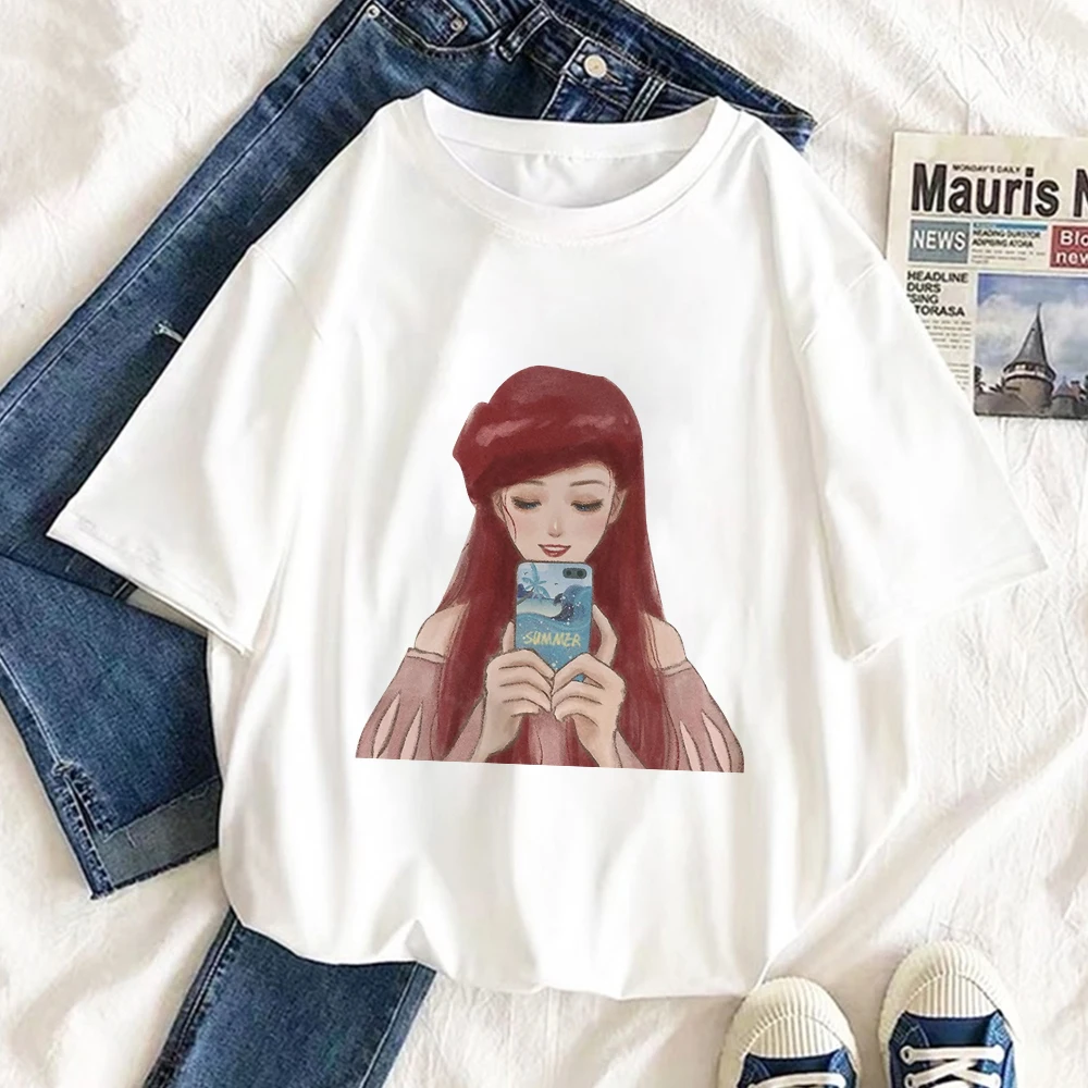 

Disney Princess Selfie Funny Creativity Women T Shirt White Comfy Tops Clothes Hot Sell Female Short Sleeve Dropship Summer New