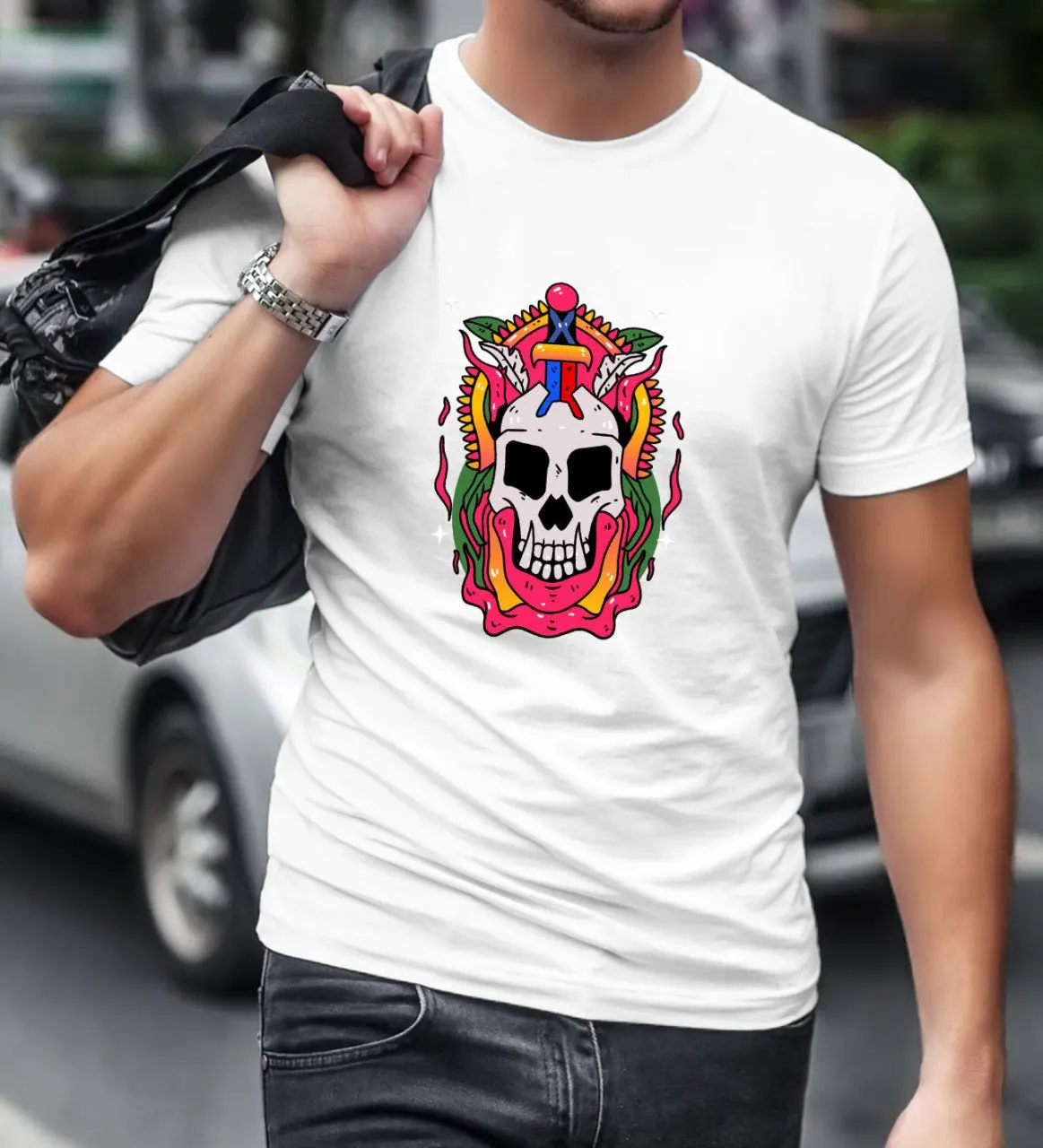 

BK Gift Skull And Crossbones Design White T-Shirt-1