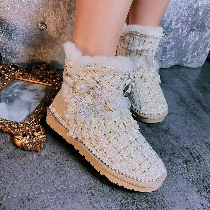

Fashion winter handcrafted cashmere warm boots all-in-one fur boots women's 35-41