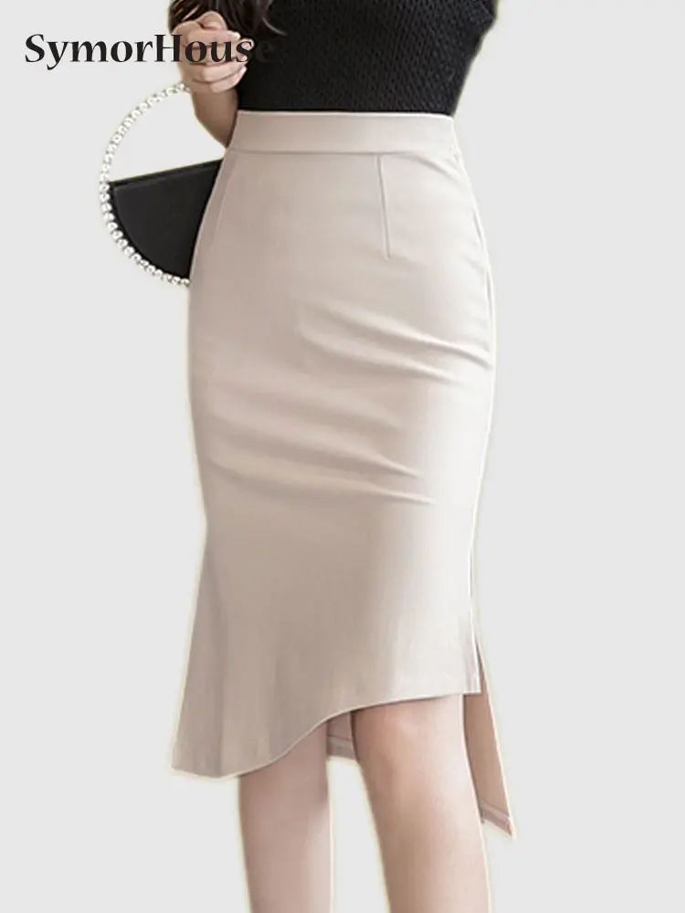 

Юбка Женская Асимметричная с завышенной талией, модная пикантная Облегающая Юбка-миди с разрезом, с запахом на бедрах, черная красная Русалка, лето-осень