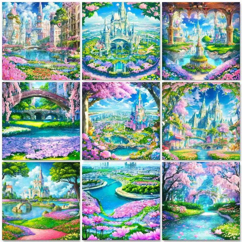 

GATYZTORY Acrylic Painting By Numbers Diy Gift Castle Landscape For Adults Drawing By Numbers Home Decors On Canvas Handmade