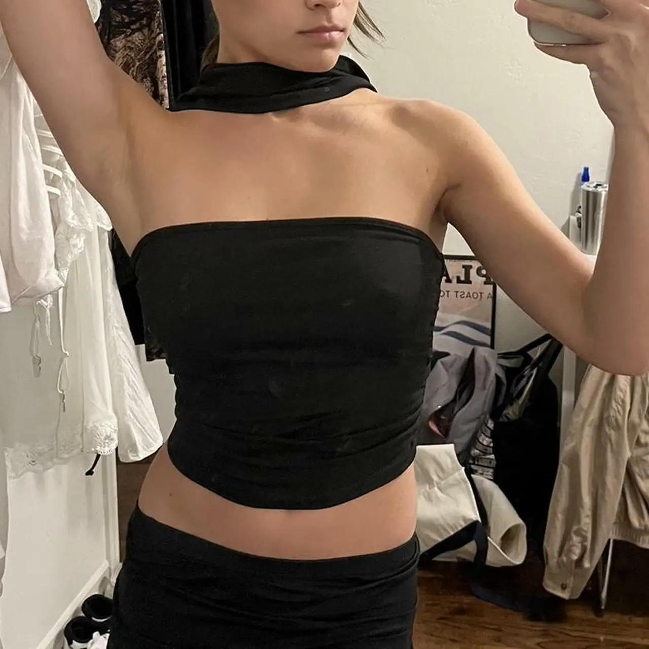 

Lairauiy Women Sleeveless Vest Y2K Retro Halter Strapless Backless Solid Color Skinny Summer Ladies Crop Tops for Club Party