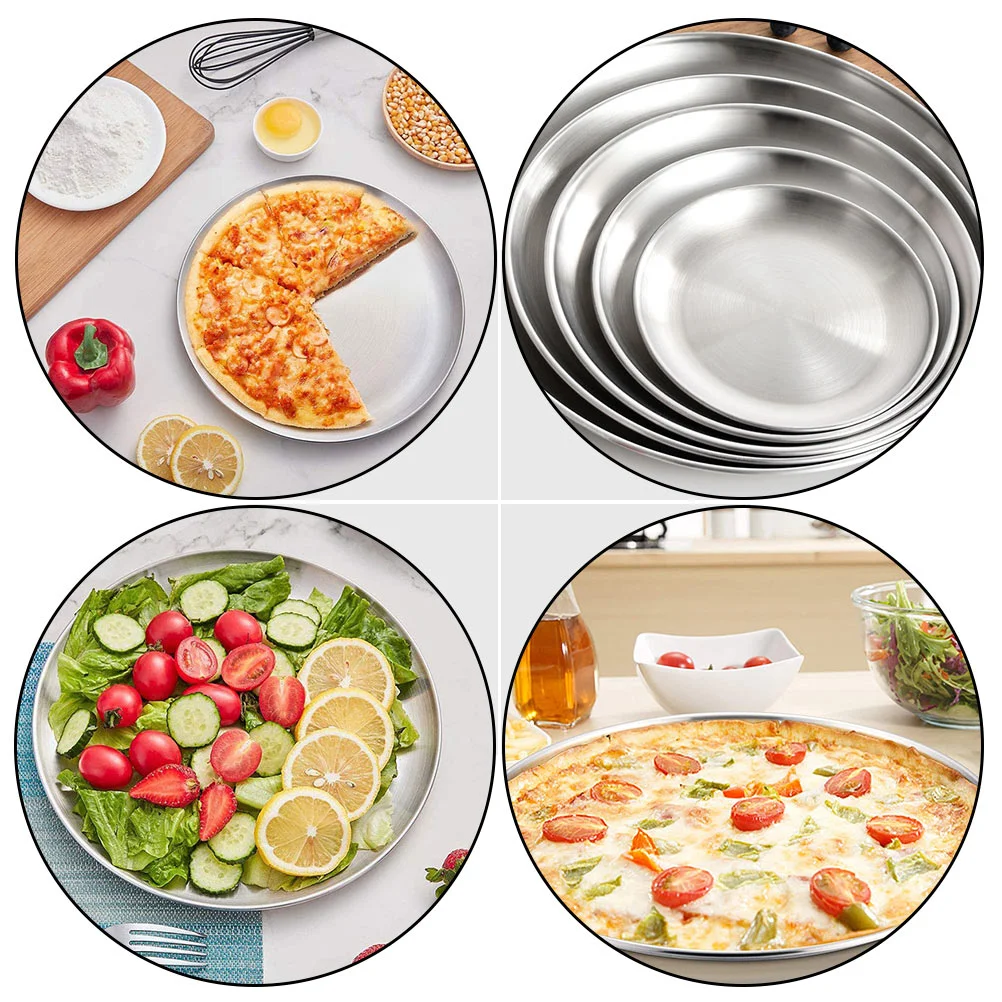 Pizza Plate Stainless Steel Tray Cake Pan Multi-function Food Storage Trays Serving Dessert Kitchen
