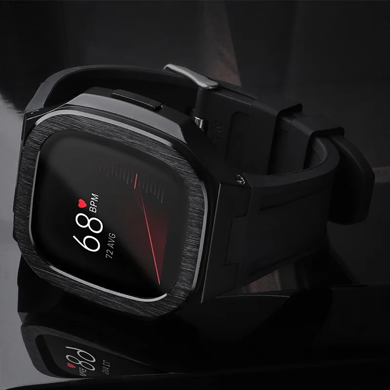 Latest Modification Kit Fitbit Watch for Sense Versa 3 Rubber Strap Metal Nautilus Protective Case Band for Fitbit Versa3 Sense