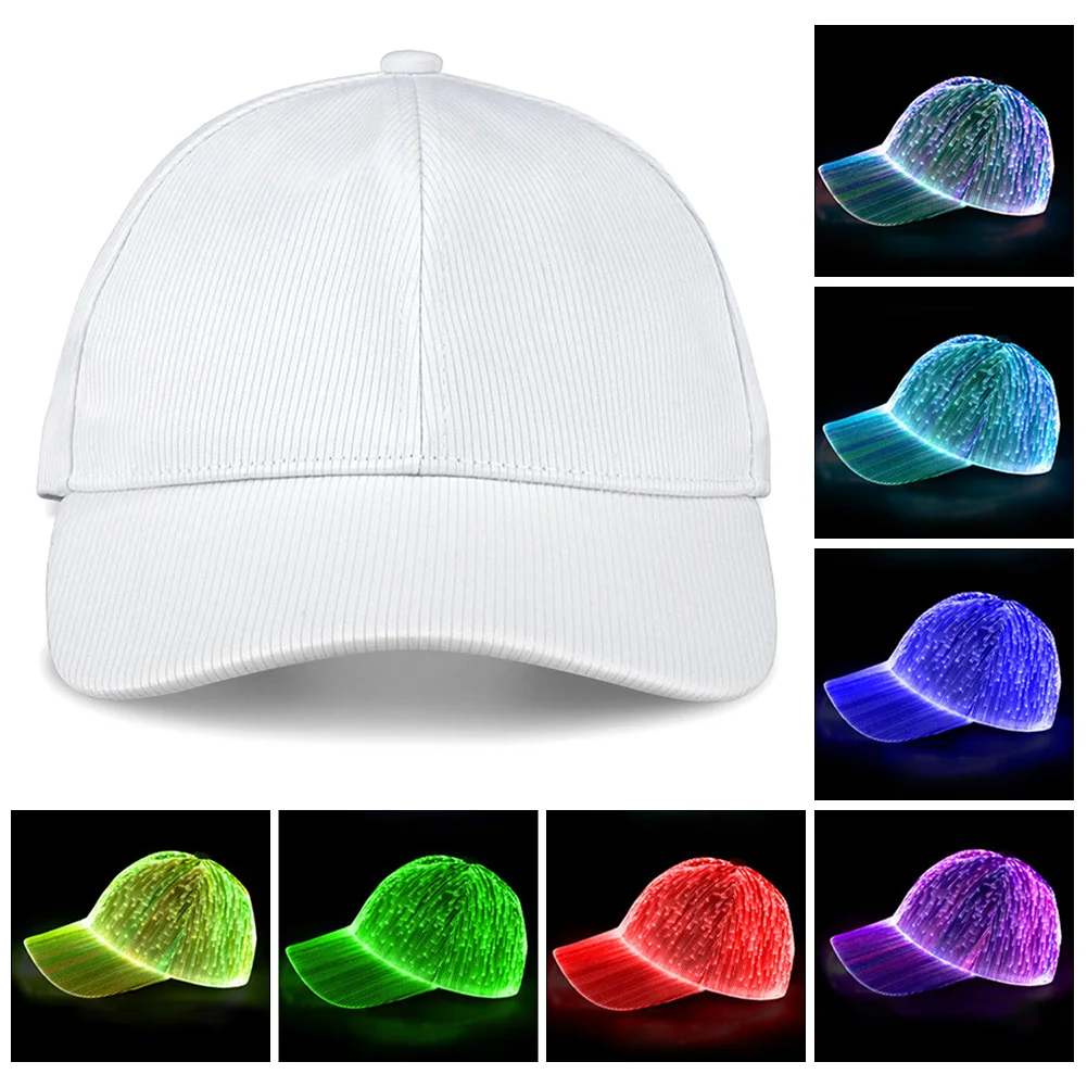 

Fiber Optic Luminous LED Hat with 7 Colors Couples Flashing Caps USB Charging Adjustable for Women Men Music Festival Bar