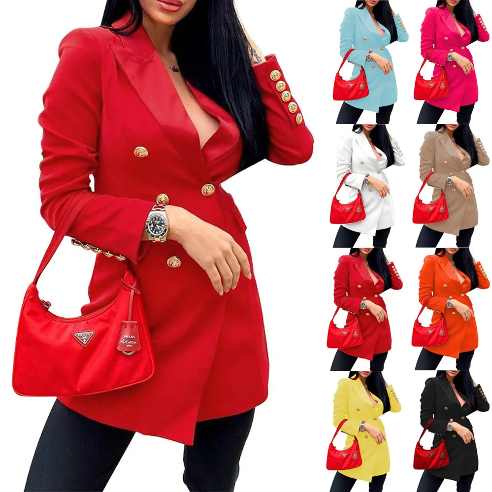 

2022 new autumn slim long-sleeved double-breasted mid-length suit jacket