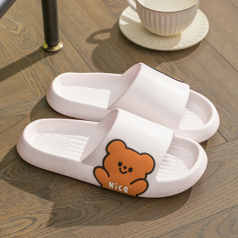 Women Slippers Beach Slide Sandals Cartoon Bear Flip Flops Men's Thick Sole Indoor Bathroom Slippers Summer Couple Shoes