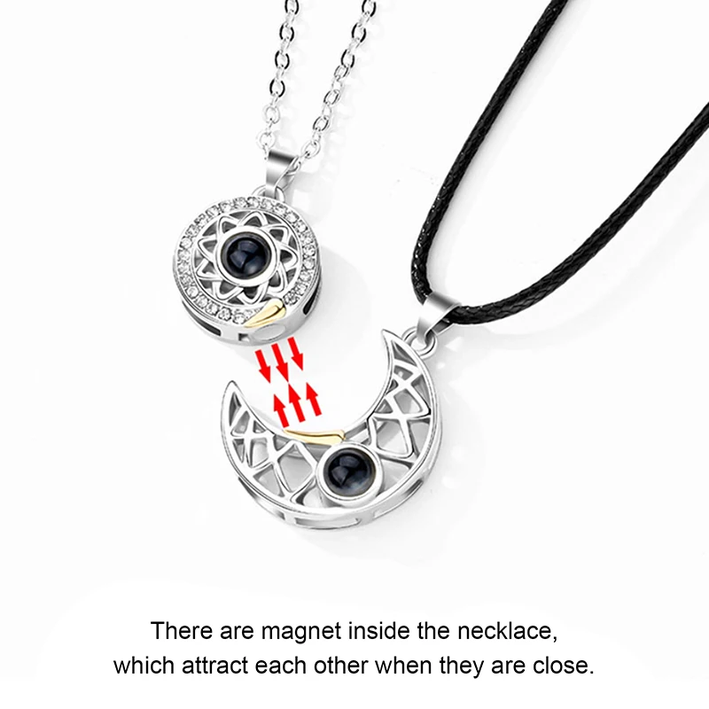 2PCS/set Sun Moon Couple Projection Necklaces I LOVE YOU In 100 Languages Necklace For Memory Of Choker |