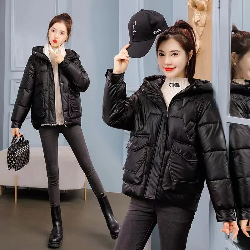 Fashionable wash-free glossy short padded jacket women's 2022 winter new Korean version down padded jacket women's coat