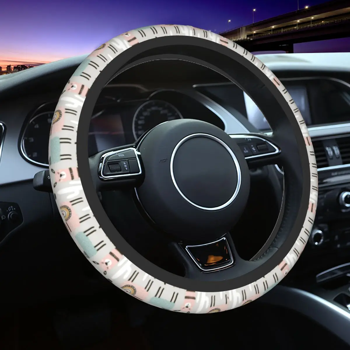 

Cute Animal Alpaca Llama Car Steering Wheel Cover 37-38 Non-slip Suitable Auto Decoration Car Accessories