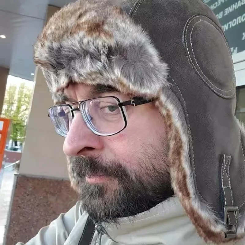 Зимняя шапка мужская и женская шапка-Авиатор из искусственной кожи зимняя с