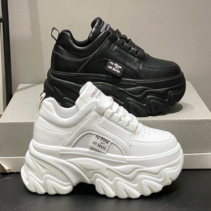 Rimocy White Black Chunky Sneakers Women Spring Autumn Thick Bottom Dad Shoes Woman Fashion PU Leather Platform Sneakers Ladies 6
