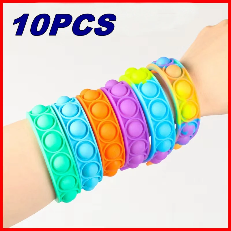 

10pcs pops bubble simple dimple toy its fidget anti stress relief silicone bracelet anxiety sensory for autism adhd children