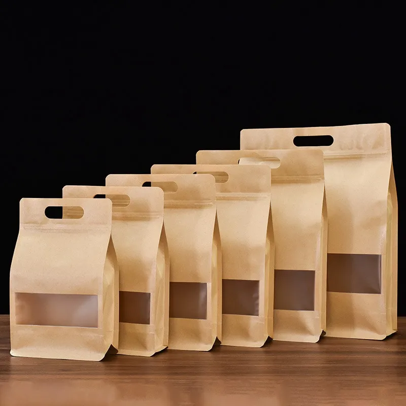 

10Pcs/lot Window Zip lock High Quality Kraft Paper Bag Gift package Self Sealing Zipper Empty Dried Stand up Bags Food Fruit Tea