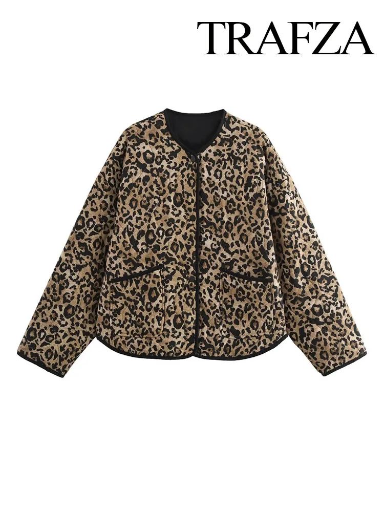 FZA женские зимние хлопковые пальто с леопардовым принтом длинными рукавами и