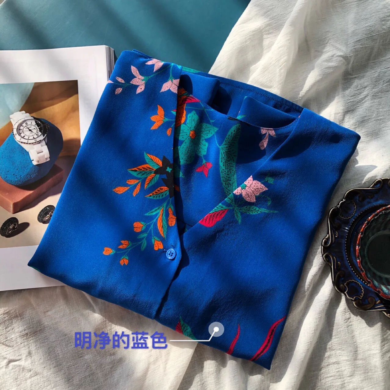 

Beach Style New 2022 Natural Silk Thin See Through Shirt Women Blouse Print High Quality Chemise Femme Manche Longue De Luxe