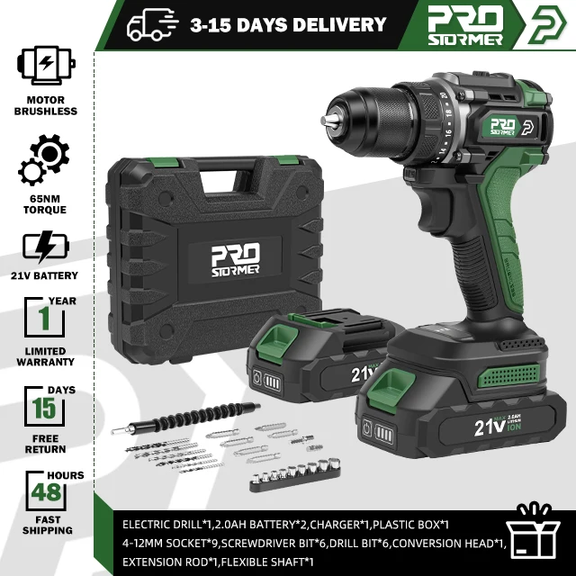 

Бесщеточная электрическая дрель 21 В, аккумуляторная мини-шуруповерт 65 Нм, электроинструменты для улучшения дома от PROSTORMER