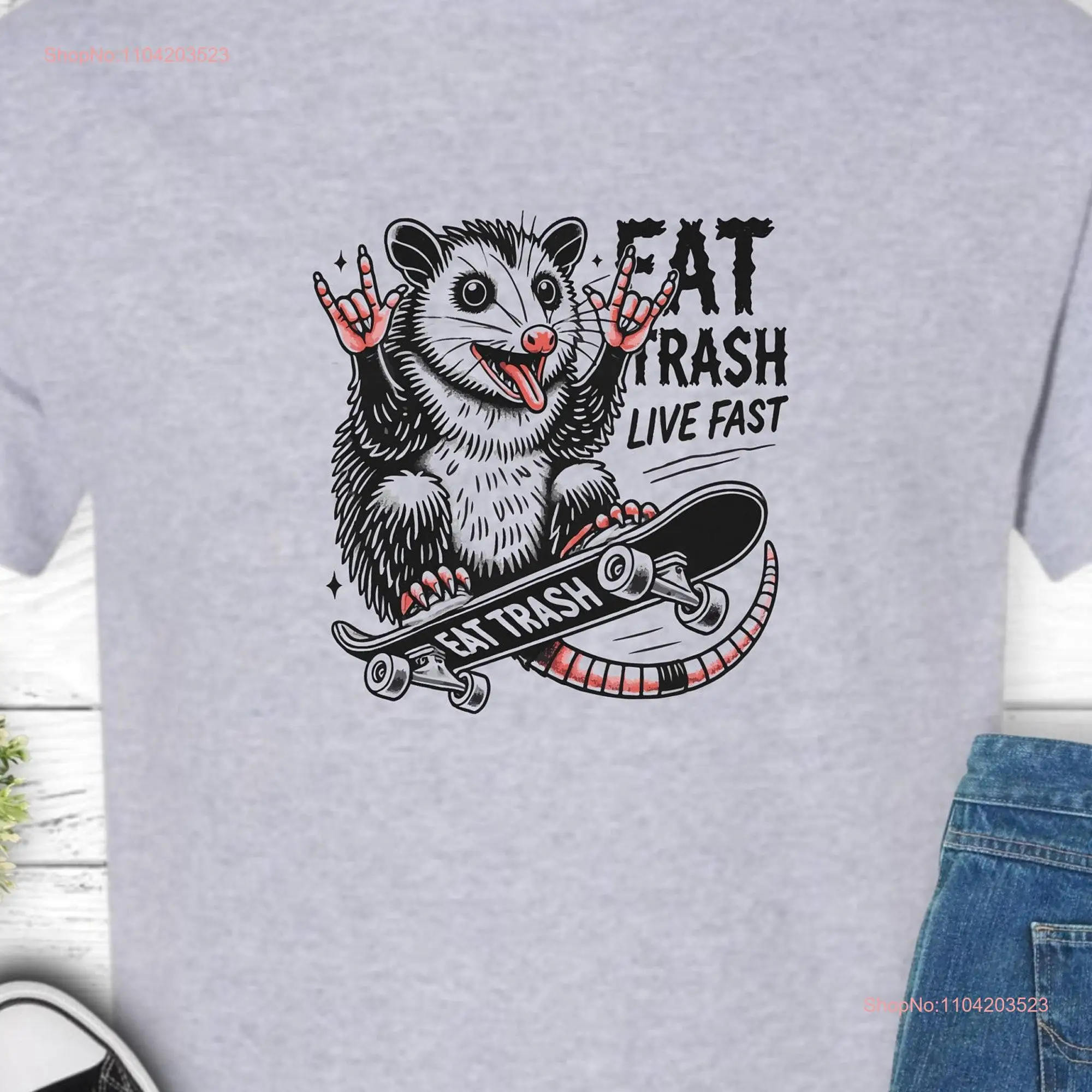 Футболка Eat Trash Live Fast Possum Skater OPossum Funny Saying Animal с длинными или короткими рукавами