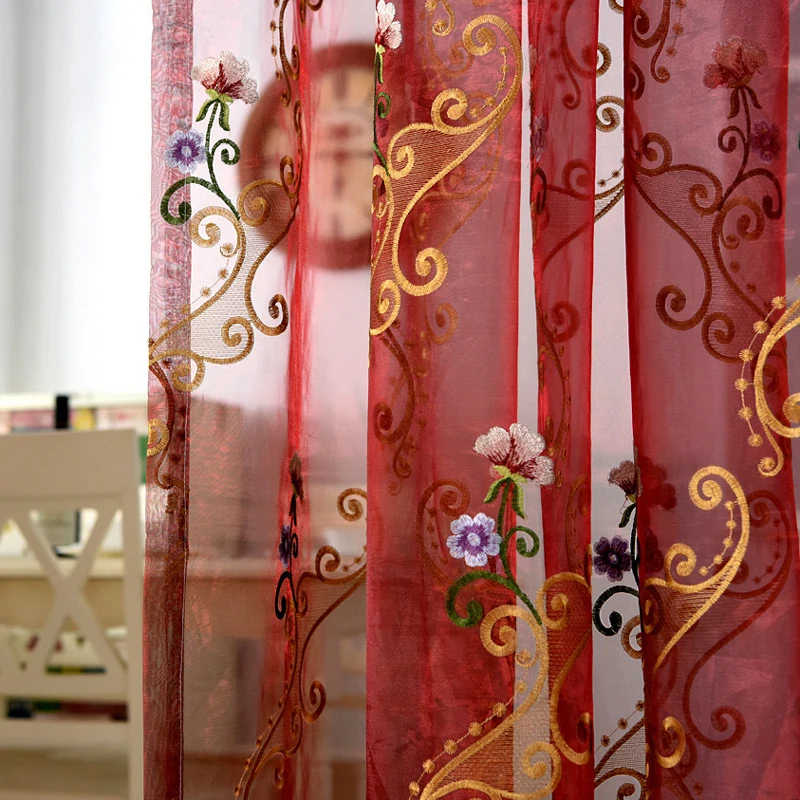 

European Luxury Flower Embroidery Tulle Curtain Gold Thread Embroidery Sheer Window Curtain For Living Room Bedroom Kitchen
