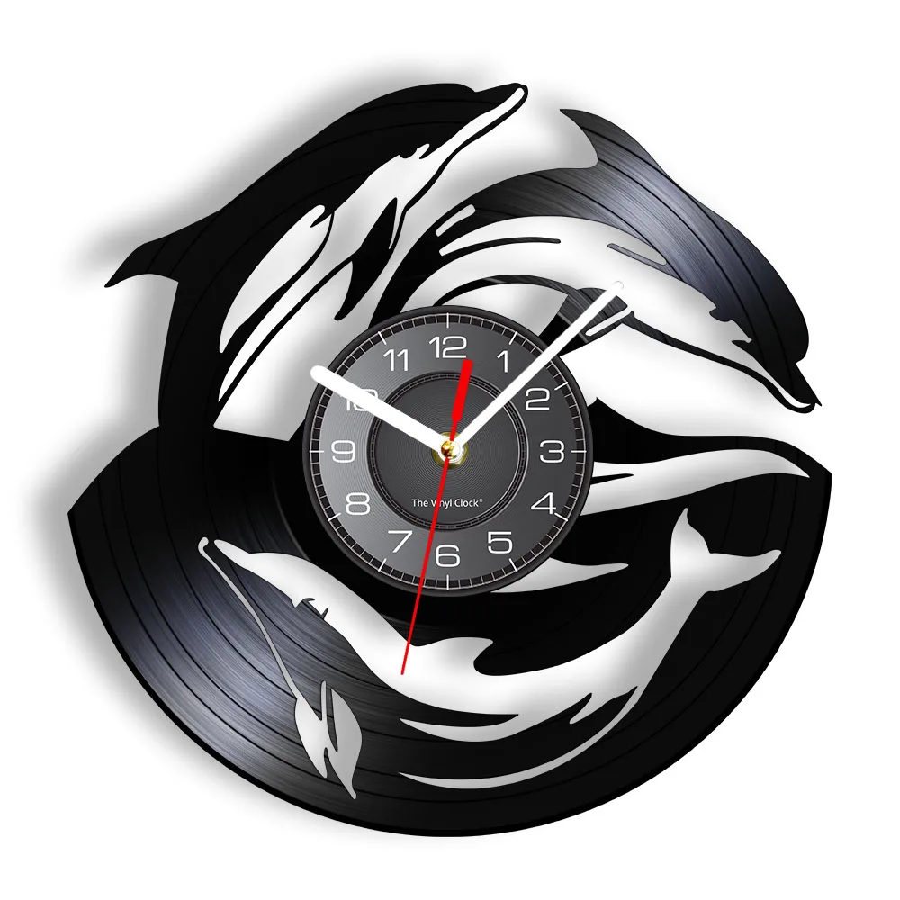 Dolphin Sea Ocean Life Animal Vinyl Record Wall Clock Underwater Wildlife Marine Dolphin Vinyl Record Wall Clocks Kid Room Decor