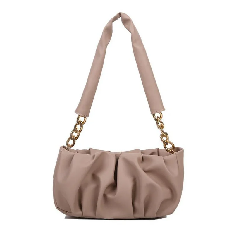 

Women's Handbag PU Cloud Bag Soft Leather Pleated Single Shoulder Bag Female Underarm Crossbody Bags Luxury Purse