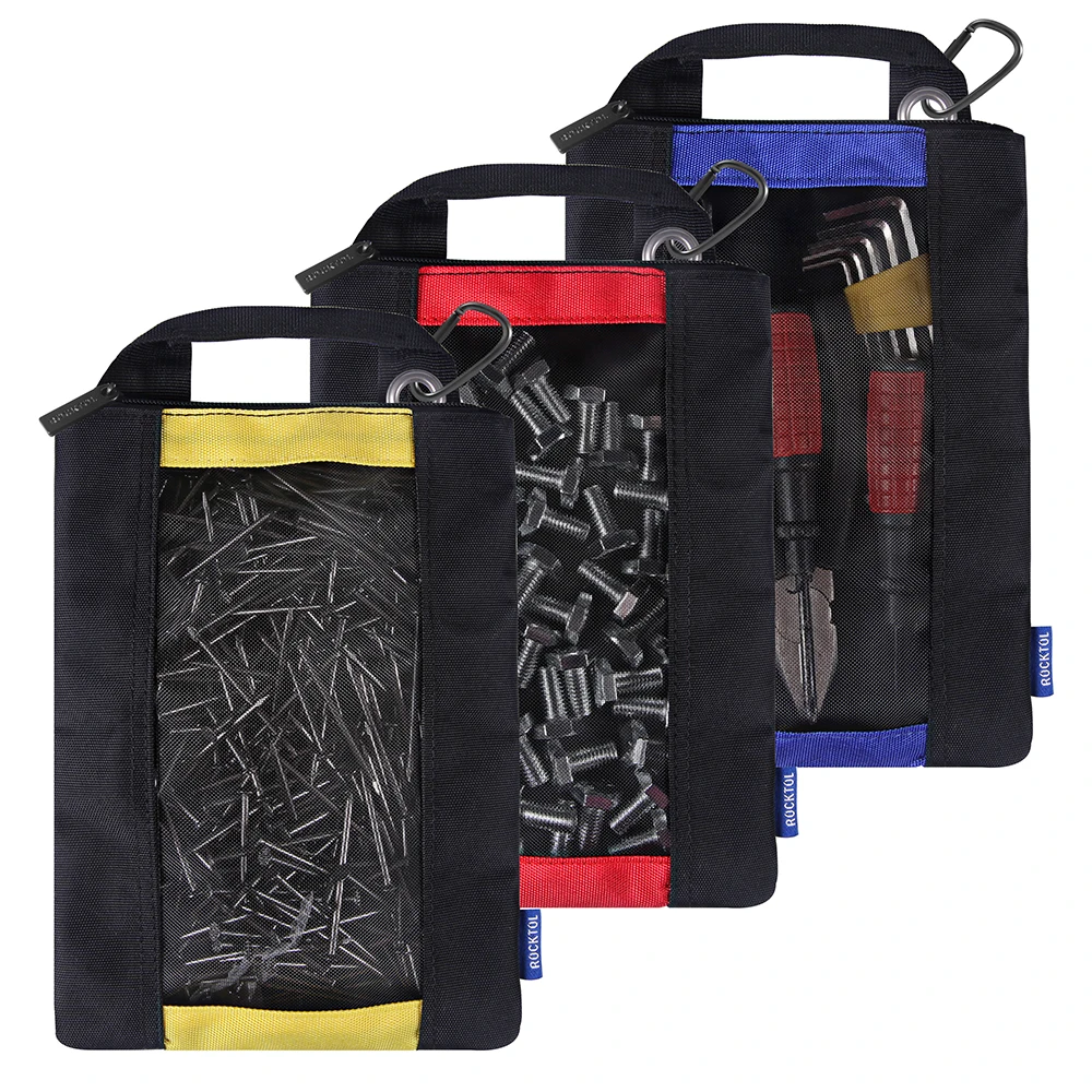 

ROCKTOL Zipper Tool Bags, Zipper Tool Pouch Organizer Fastener Bags with Mesh Window and Carabiner, Nylon Tool Bag Organizer for