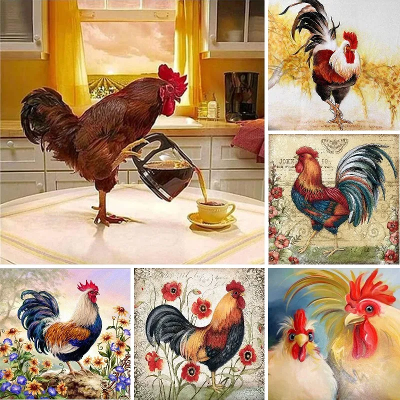 

DIY 5D Diamond Painting Rooster Hen Diamond Embroidery Animal Chicken Cross Stitch Full Round Mosaic Rhinestone Art Home Decor