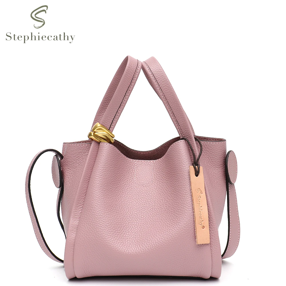 SC Natural Soft Genuine Leather Bucket Handbag Women Fashion Trend Daily Top-handle Purse Luxury Designer Crossbody Shoulder Bag