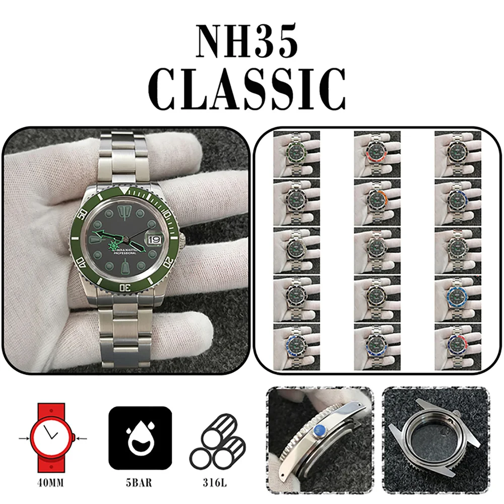 

Мужские часы 316L чехол из нержавеющей стали акриловые часы NH35 Move Men t Watch