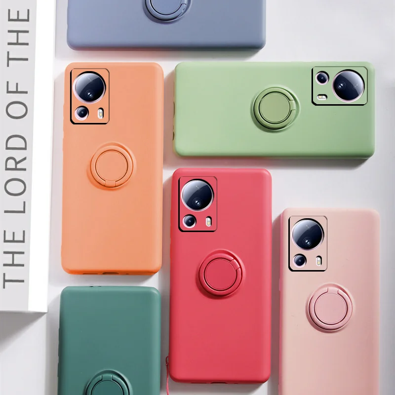 

Luxucy Square Silicon Case for Xiaomi Mi 13 Lite Shockproof Bumper Back Cover Xiaomi 13lite Light Magnetic Stand Ring Case