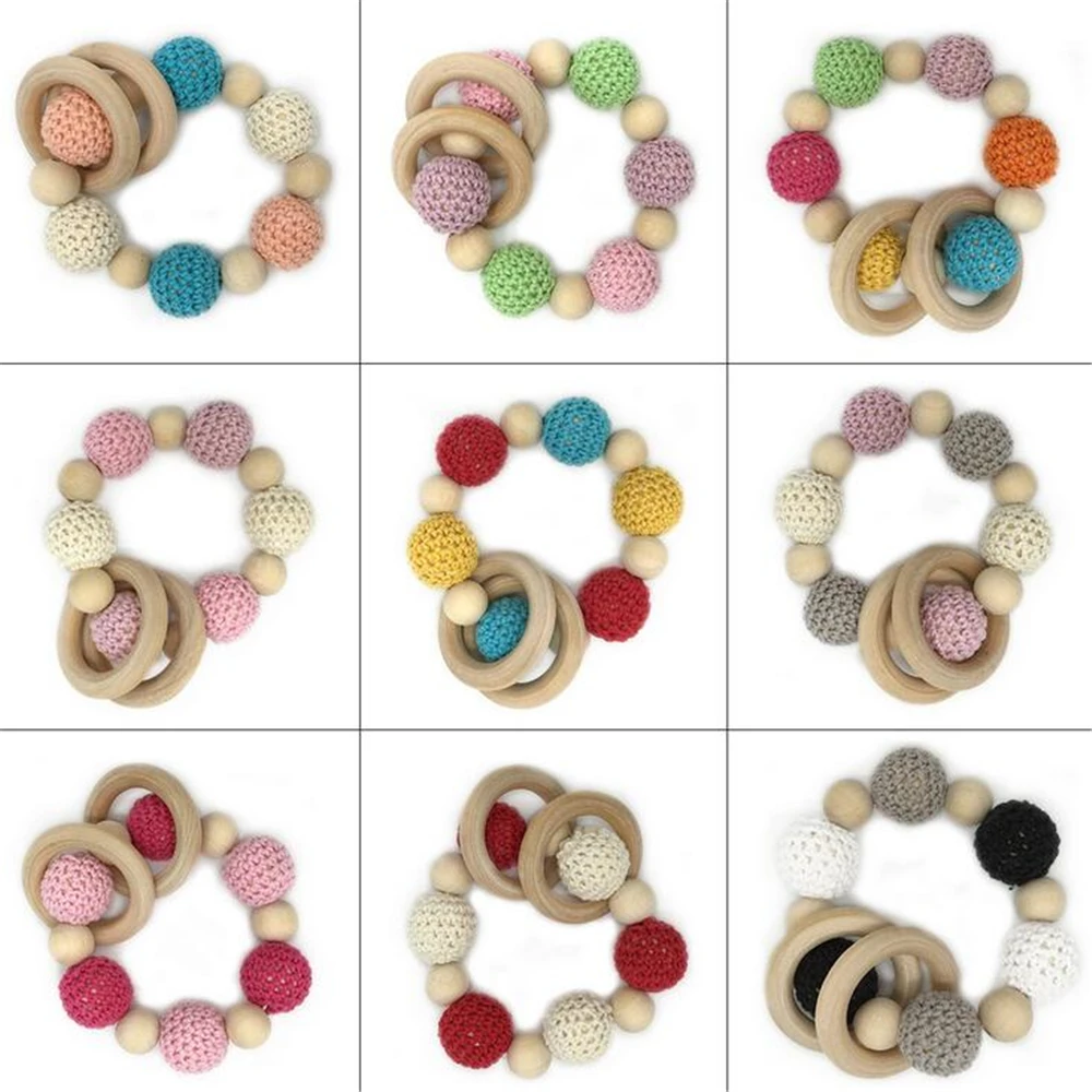 

Teether Wooden Beads Ring 1Pc Bpa Free Accessories Bracelet Teething Toys Chain Nursing Food Grade Bpa Free Baby Teethers